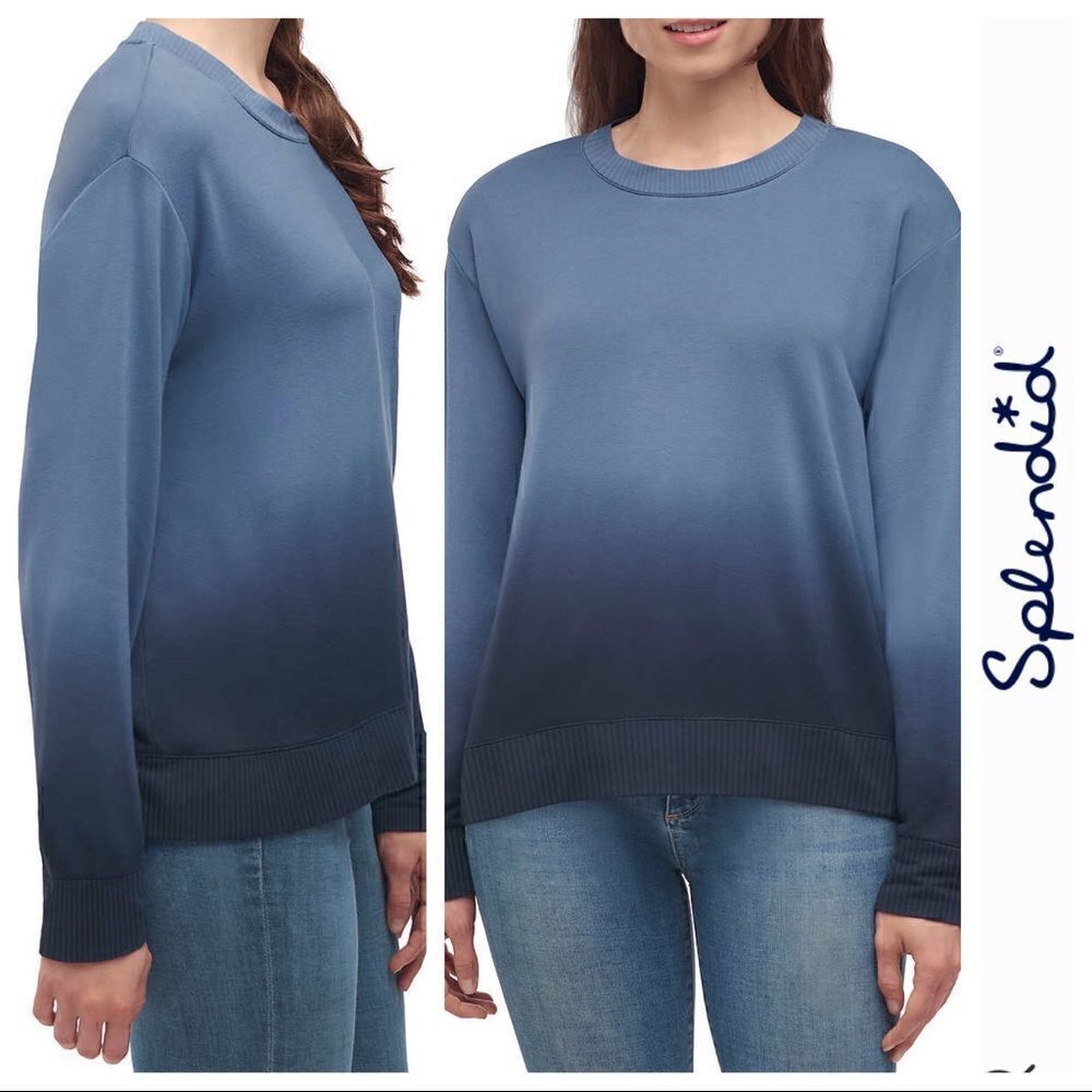 NEW SPLENDID Ladies Dip Dye Ombré Soft Pullover Top in Slate Blue: Sizes…